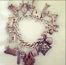 Solid silver vintage charm bracelet from the 1960s/1970s