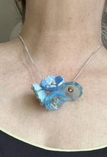 Tatty Devine Multi-textured Acrylic Shades of Baby Blue Flowers Necklace