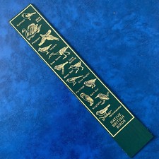BRITISH NATIVE BIRDS Green & Gold Leather Bookmark Unused 9” Skylark Kingfisher