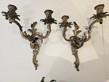 Large Antique Louis XV Rococo Style Gilt Bronze Wall Light Candle Sconces 2 Arm.