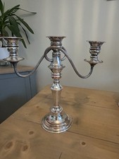 Vintage Large Heavy Silver Plated Three Arm Ornate Candelabra Decorative Banding