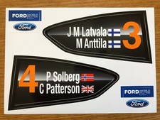 FORD WORLD RALLY TEAM WRC STICKER SET PETTER SOLBERG #4 & JARI MATTI LATVALA #3