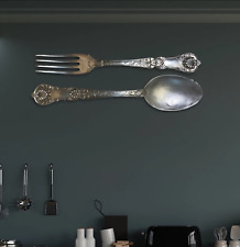 95cm Giant Silver Metal Fork Spoon Farmhouse Cutlery Kitchen Dining Wall Hanging