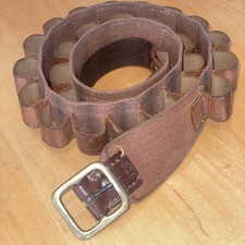 Vintage Cartridge Belt - Leather & Canvas, 12 Gauge, Size M (W 33-38”), Quality 