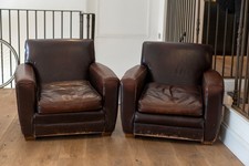 2 x Thick Saddle Leather Armchairs used