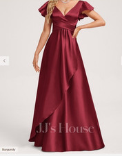 JJ House A-line Floor-Length Satin Wedding Bridesmaid Prom Dress Size Uk20