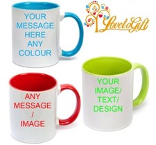Personalised Text and image Coloured Inside & Handle Mug Coffee Cup Printed Gift