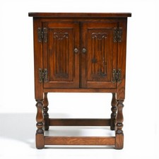 Old Charm Pedestal Cabinet Cupboard Linenfold Doors Tudor Brown  FREE DELIVERY*