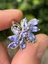 Solid Silver Tanzanite Large Cluster Ring ￼