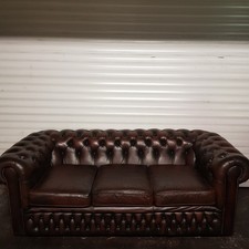 Beautiful Brown Leather Chesterfield 3  Seater Sofa Settee Couch-stud detailing