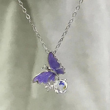 Cute Purple Butterfly Necklace Pendant 925 Sterling Silver Women Gift Fashion