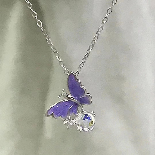 Cute purple butterfly necklace - purple,