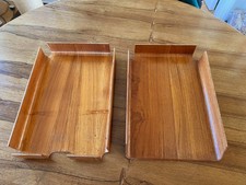 Two Vintage Retro Mid Century Mallod Bent Teak Veneer Plywood Office Trays 