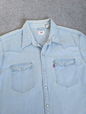 LEVI'S Barstow Light Blue Western Denim Shirt L/XL Red Tab 