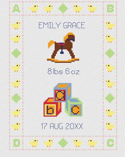 Cross stitch birth sampler kit - cross,