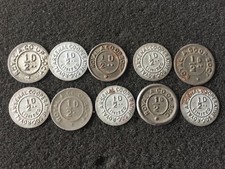 10 x Co-Op Tokens -  1/2d - Royal Arsenal Co-operative - Two different varieties