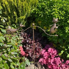 Stylish Bronze Cat Mouse Spinner Wind Garden Lawn Daisy – Metal Gift for Outdoor