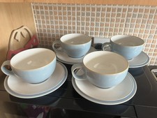 4 X Sets Denby Blue Jetty Tea Cups & Saucers Vintage Discontinued