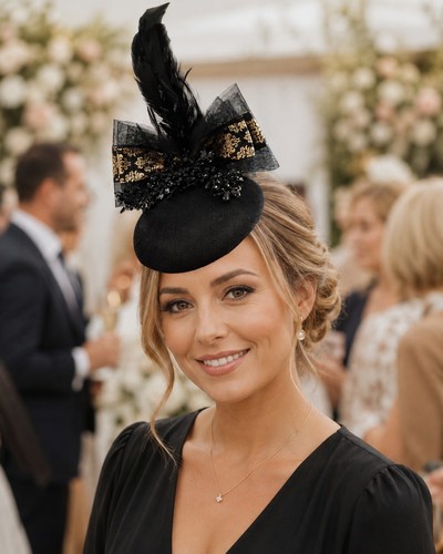 Ladies black gold feathered - ladies,