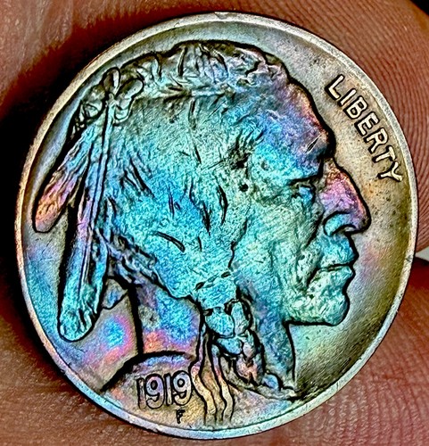 1919 buffalo nickel rainbow - 1919, nickel,