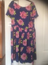 Ladies Blue/Pink Floral Summer Dress With Tie Belt Size 16 By Peacocks
