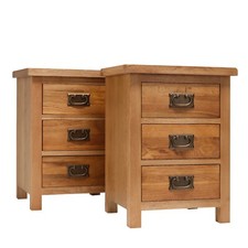 Pair Of Baysdale Rustic Oak Bedside Tables / Oak Side Cabinet / Oak Nightstand
