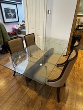 Dwell Sturado glass & walnut dining table & 4 x mocha leather chairs