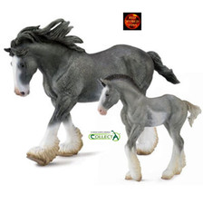 Clydesdale Grey Sabino Roan Horse and Foal Toy Models by CollectA New