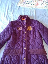 Joules Women's Purple Jacket Size 14 Burleigh Horse Equestrian Landrover Patches