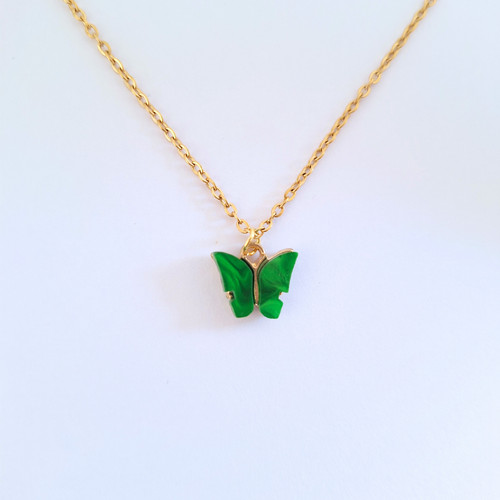Green butterfly necklace - green,