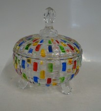 Candy/Sweet Jar -Textured Glass Elegant Hand Painted Colourful Glass Lidded