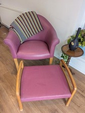 Parker Knoll Tub Chair And Footstool Mauve Pleather Pink Occasional Chair Office