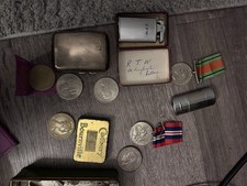 Valuable War Medals , Shilling Coins, Lighters, Cigarette Box 
