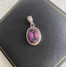 925 Sterling Silver Mystic Topaz Oval Crystal Pendant 