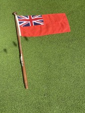 Small Vintage British Union Jack Ensign boat nautical flag+  wooden pole Antique