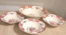 Antique Myott Staffordshire England Floral Bowl Set–4pcs–Vintage Pink Rose China