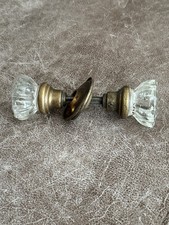 Vintage Pair of 12-Point Clear Crystal Glass & Brass Door Knobs on Spindle