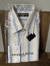 Vintage Brand New Viyella House  Retro Mens Gents 16" 41cm Shirt Blue Striped