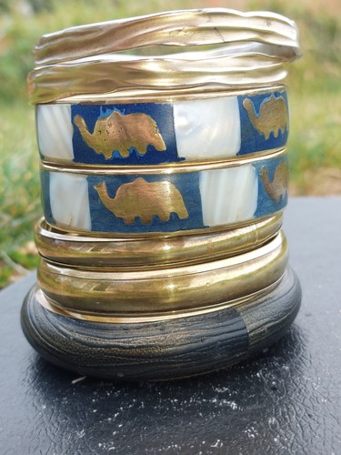 Vintage brass boho bangle - 7, x