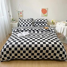 Lunoroey Checkered Duvet Cover Set Single Size Black And White Checkerboard Plai