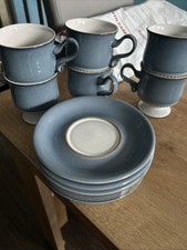 Denby Castile Blue Footed Tea Cup Mug And Saucer Set Of 6