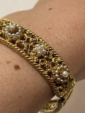 Vintage Florenza Goldtone Filigree Pearl Bracelet 2.5” X 2”