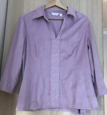 NEXT 16 Lilac Suede Touch Vintage Top V Neck Collared Embroidered Panel Beaded