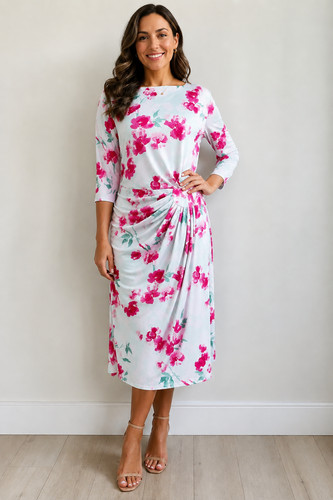 Floral ruched midi dress 20 - midi, uk