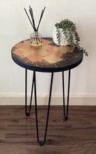 Black, Gold and Copper MDF Circular Side Table with Hairpin legs