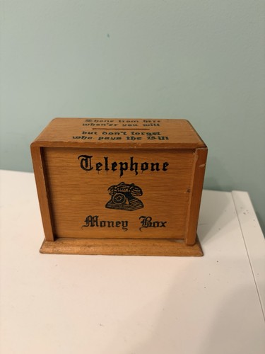Vintage wooden telephone - telephone, money