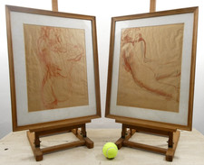 Antique Pencil & Oil Pastels Paintings. European School. Female Nude Study