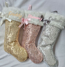 Personalised Name Christmas Stocking Luxury Santa Gift Sack Pink Gold Silver
