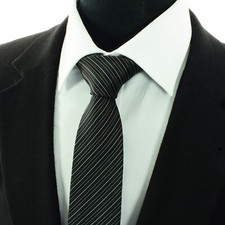 Suiting  Pin Stripe Mens Skinny Black 6.5CM White Brown Tie Slim Silk Gift 58 UK