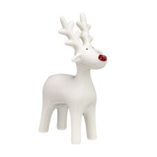 Ceramic Reindeer Ornament Christmas Decoration White Red Nose Figurine Decor